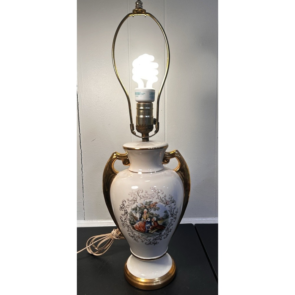 Vintage Rare LeGrand Prix George Washington Lamp Gold Accents Hand Decorated 21"